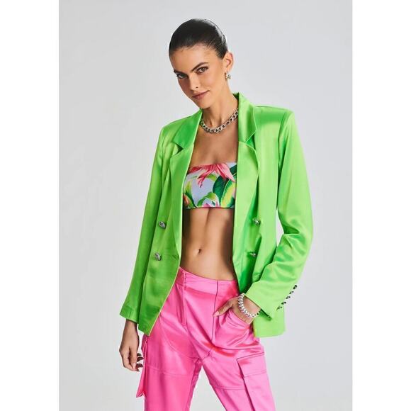Retrofete Saige Blazer Double Breasted Gold Buttons Lime Punch NWT Small - Picture 2 of 14